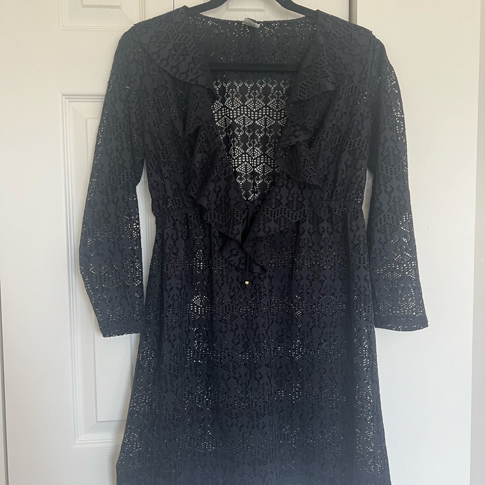 Lauren Ralph lauren Elegant Black Lace pool coverup size small